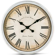 PRICES MAY VARY. 20 Inch Extra Large wall clock. Measures: 2.5" deep. Clock rests directly against the wall for a seamless look. Exquisite, stylish and chic rustic accent piece Beautiful timepiece - features a beige parchemnt-like textured face complemented with a distressed white frame. Glass case. Black metal hands and large roman numerals can be seen from any angle. Makes a great housewarming or wedding gift! Handcrafted - durable construction. Perfect for country farmhouse, vintage, traditio Large Wall Clock Decor, Extra Large Wall Clock, Rustic Style Decor, Living Room Wall Clock, Decorative Wall Clock, Crystal Figurines, Clock Decor, Large Wall Clock, Rustic White