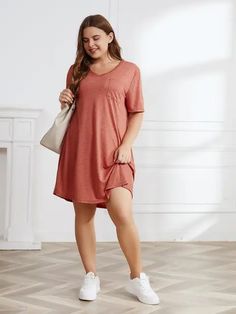 Elevate your summer wardrobe with our V-Neck Plus Size Shirt Dress, a perfect fusion of style and comfort. The short sleeves and A-line silhouette provide a timeless and flattering look, while the V-neck adds a touch of sophistication. Designed for the modern woman, this oversized shirt dress effortlessly combines fashion and ease, making it an ideal choice for casual outings or relaxed summer gatherings. The solid color offers versatility, and the inclusion of a pocket adds a practical yet styl Plus Size Shirt Dress, Dresses V Neck, Oversized Shirt Dress, Middle Age Fashion, Vestido Plus Size, Shein Dress, A Line Gown, Plus Size Shirts, Comfortable Outfits