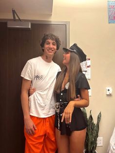 Fit Couples Halloween Costumes, Cops Couple Costume, Cop And Jailbird Couple Costume, Bf Gf Halloween Costumes Funny, Couples Matching Outfits Halloween, Cop And Robber Halloween Costume Couple, Simple But Cute Couple Costumes, Holween Ideas Costumes Couple, Couples Costumes Cop And Prisoner