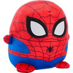 a spider - man stuffed animal is shown with eyes wide open