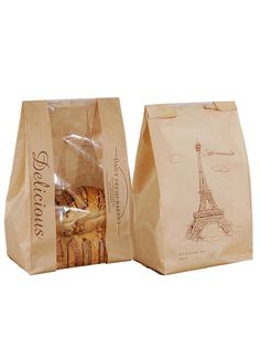 two brown paper bags filled with pastries