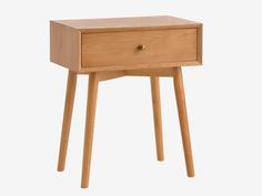 a small wooden table with two drawers on one side and an open drawer on the other