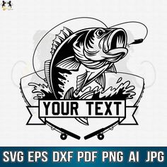 a fishing logo with the words your text on it and a large fish jumping out of water