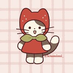 a cartoon cat wearing a red dress and holding a green leaf in it's paws