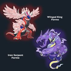 an image of two different pokemons with wings on their back and the words winged king form