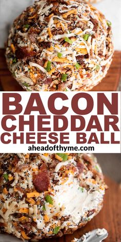 bacon cheddar cheese ball on a cutting board