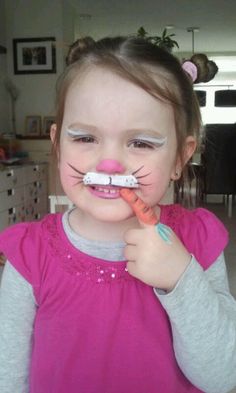 Bunny Face Paint Easy, Rabbit Face Paint, Bunny Face Paint, Easter Face Paint, Easy Face Painting Designs, Bunny Makeup, Bunny Halloween Costume, Play Makeup, Easter Activities For Kids