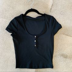 Crop/ Fitted, Ribbed, New Never Worn Trendy Fitted Tops By Victoria's Secret, Victoria's Secret Casual Black Top, Casual Black Victoria's Secret Top, Fitted Black Victoria's Secret Top, Victoria's Secret Black Tops For Spring, Scoop Neck Crop Top, Neck Crop Top, Victoria Secret, Scoop Neck