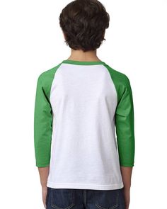 Youth CVC 3/4-Sleeve Raglan - KELLY/ WHITE - S | Next Level Youth CVC 3/4-Sleeve Raglan T-Shirt in Kelly/White Size Small | Cotton/Polyester Blend Home T Shirts, Knit Set, Next Level, Apparel Accessories, Rib Knit, Shirts Tops, Overalls, Comfort Fit, Size Medium