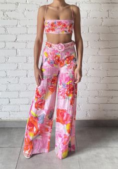 Hemant & Nandita Rosa Flared Pant at Marina St Barth Floral Pant, Versatile Pants, Hemant And Nandita, Long Linen Dress, Linen Scarves, Colored Pants, St Barth, Floral Pants, Bandeau Top