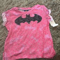 Nwt Bat Man Shirt Size M 7/8 Pink Graphic T-shirt For Playwear, Playful Pink Cotton Shirt, Pink Graphic Print T-shirt For Playwear, Pink Short Sleeve Tops For Playwear, Fun Long Sleeve Pink Shirt, Bat Man, Batman Kids, Batman Shirt, Man Shirt