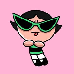 the powerpuff girl character is wearing green sunglasses and has her arms folded out