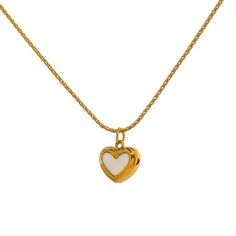 Boutique Brand New Item Golden Toned Necklace With A Little Delicate Heart Pendant With White Accents Dainty White Heart-shaped Necklace, Everyday White Necklace For Valentine's Day, White Heart Pendant Necklaces For Everyday, Everyday White Charm Necklace With Heart Pendant, Everyday White Heart Pendant Charm Necklace, Everyday White Heart Charm Necklaces, White Open Heart Charm Necklace, Everyday White Heart Charm Necklace, White Open Heart Dainty Necklace