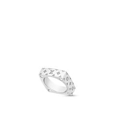 LOUIS VUITTON® - Monogram Bold Ring - Silver Luxury Monogram Engraved Ring, Luxury Engraved Monogram Ring, Luxury White Monogram Jewelry, Luxury White Engraved Ring With Polished Finish, Louise Vuitton, Silver Top, Bold Rings, Square Ring, Monogram Pattern