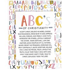 the abc's of christianity is shown with letters and numbers on it, as well as an uppercase letter