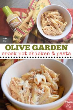 the recipe for olive garden crock potholen and pasta is in a bowl