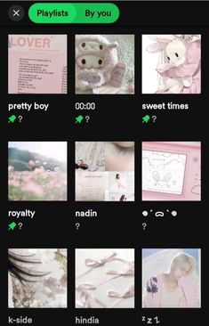 an iphone photo collage with pink flowers and pictures on the screen, including text that reads playlists by you