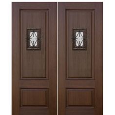 2-Panel Mahogany Grain Fiberglass Double Entry Doors with Speakeasy Fiberglass Double Entry Doors, Double Entry Door, Farmhouse Craftsman, Rustic Mediterranean, Door Skin, Composite Doors, Double Entry, Double Entry Doors, Fiberglass Door