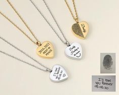 This Cremation Urn Necklace can personalized with any text, handwriting, fingprint  and etc. Personalize this piece with your own meaningful message. Personal, timeless pieces you’ll never want to take off - it is made to keep your sentiments close. This cremation urn pendant is the perfect way to keep your angel close to your heart and a thoughtful gift for those experiencing loss.………………………………….H O W T O O R D E R………………………………….1. Choose color/chain length from the drop menu2. Choose Engraving S Personalized Heart Shaped Jewelry For Commemoration, Real Gold Chains, Fingerprint Necklace, Handwriting Necklace, Ashes Necklace, Cremation Necklaces, Signature Necklace, Urn Pendant, Urn Necklace