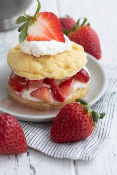 strawberry shortcakes with whipped cream and fresh strawberries