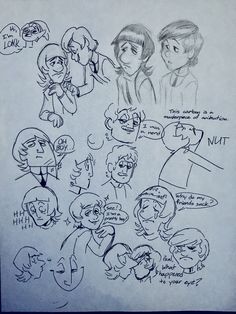 a drawing of some people with different facial expressions and hair styles, all drawn by hand