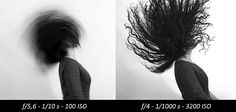 two photographs of a woman's hair in different stages of being blown by the wind