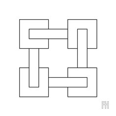 the letter h is made up of squares and rectangles in black on a white background