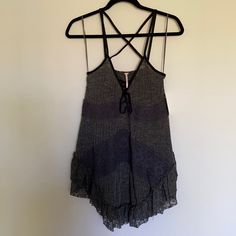 Free People Sheer Camisole Babydoll Top. Ruffle Hem, Adjustable Tie At Bust, Crochet Panel Detail. Bohemian Sleeveless Top With Tie Straps, Gray Sleeveless Bohemian Top, Gray Bohemian Sleeveless Top, Sheer Camisole, Crochet Panel, Free People Bodysuit, Floral Print Tunic, Oversized Tunic, Cutout Bodysuit