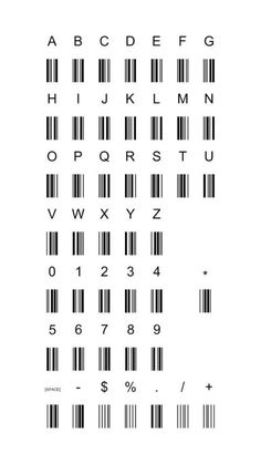 a bar code with the letters and numbers on it, all in different colors or shapes