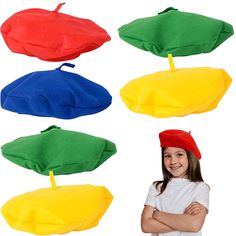 PRICES MAY VARY. EYE-CATCHING ACCESSORIES: Give any outfit the cultured French treatment! This pack comes with a SET OF 12 berets for kids and adults in 4 vibrant colors - red, green, blue, and yellow. Use them as painter costume accessories or stage props to make that play a hit. FITS MOST KIDS & ADULTS: As the youngsters trick-or-treat or unleash their imagination, they’ll get to have a blast in pure comfort. Each beret hat has a stretchable headband hat for a comfy fit. The stretch design als Painter Costume, French Hats, Art Party Favors, Headband Hat, Kids Carnival, Beret Hats, Stage Props, Painter Hat, Painting Party