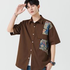 Features: Unisex Detailed craftsmanship Bear embroidered design Stand collar Soft and breathable Material: 90% cotton Costume Bags, Embroidered Shirts, Outwear Coat, Design Stand, Hawaiian Shorts, Unique Fabric, Baseball Jacket, Casual Sets, Embroidered Shirt