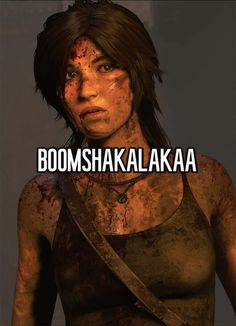 a woman with blood on her face and the words, boomshaka akaa