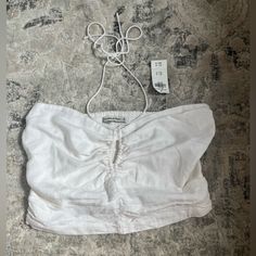 Never Worn, Still Has Tags. White Linen Beach Crop Top, White Linen Crop Top For Beach, White Linen Crop Top For Spring, White Halter Crop Top, Halter Crop Top, American Eagle Outfitters, American Eagle, Color White, Crop Top