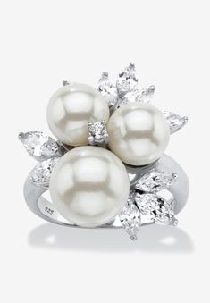 You can never go wrong with the classic look of pearls. This cocktail ring is a cluster of simulated white pearls in graduated sizes nestled into sparkling Palm Beach Jewelry, Cubic Zirconia Jewelry, Cubic Zirconia Rings, Silver Pearls, Pearl Ring, Cocktail Ring, Gold Plated Sterling Silver, Round Beads, Beautiful Rings