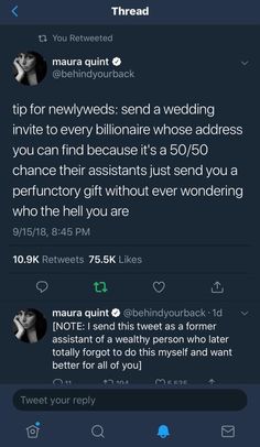 the tweet is being used to describe what they are doing on their wedding day