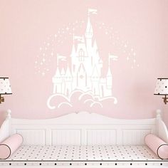 a princess castle wall decal in a girls bedroom