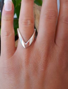 "Chevron Ring Set, Wish V Ring, Sterling Silver, Stacking Rings Set, Chevron Stackable, Pointed Ring, Wishbone Set of Two V Shaped Ring This is a fantastic must-have ring for everyday! The modern, minimalist double triangle ring is entirely made of sterling silver, showcasing a combination of geometric Arts and Boho vibes. It is a perfect gift for yourself or your loved one! You can wear it alone or stack with other bands or rings, it is designed to connect your personal expression with self-ide Triangle Ring Design, V Shape Ring Gold, Pointed Ring, V Shaped Ring, V Ring, Double Triangle, Pinky Finger, Triangle Ring, Sterling Silver Stacking Rings