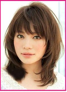 Medium Haircuts For Round Faces | Possibilities | Danette Medium Haircuts With Bangs, Medium Long Hair, Long Layered Hair, Round Faces, Haircuts With Bangs