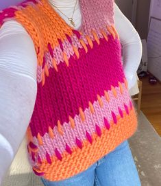 This thick and cozy Sunset Vest is a fun and bright layer for wintery days! Sunset Hoodie, Knitwear Women, Cardigans For Women, Cincinnati, Sweater Outfits, Sweaters & Cardigans, Cardigans, Knitwear, Knitting