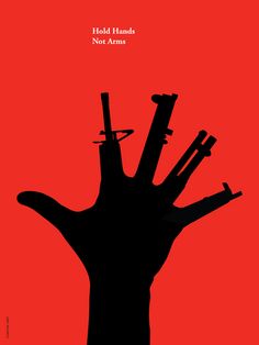 a hand holding several knives in front of a red background with the words hold hands