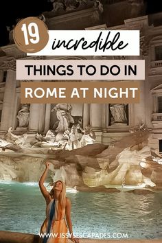 things to do in rome at night pin cover, with blonde girl in orange dress sitting on trevi fountain and throwing coin over shoulder Things To Do In Rome Italy, Italy Night Life, Rome Italy Fashion, Rome Nightlife, What To Do At Night, Italy At Night, What To Do In Rome, Italy Night, Rome At Night