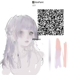 a drawing of a girl with long hair and an qr code on the screen