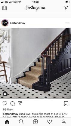 an instagram page with stairs and black railings