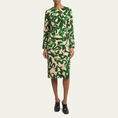 Dries Van Noten "Delavina" dress in abstract print Jewel neckline Long sleeves Midi length Sheath silhouette Polyester/elastane Viscose lining Made in Poland Dresses With Vans, Dress In, Denim Maxi Dress, Texture Abstract, Midi Shift Dress, Floral Print Midi Dress, Jewel Neckline, Long Sleeve Print Dress, Silk Midi Dress