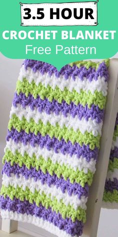 a crocheted blanket with the text free crochet blanket pattern takes just 5 hours