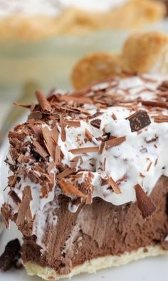 a piece of chocolate pie on a white plate