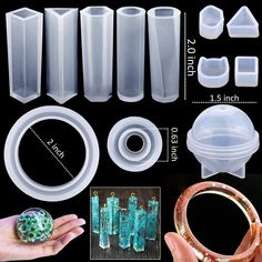 the tools needed to make an artificial ring are shown here, including plastic molds and rings