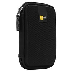 the case is black and has a gold logo on it, while there are two zippers