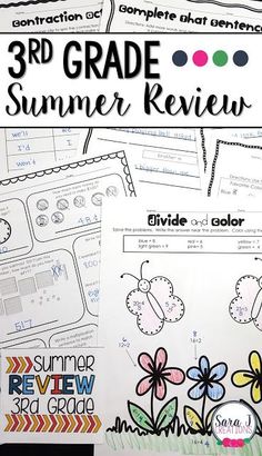 the 3rd grade summer review worksheet is shown with flowers and butterflies on it