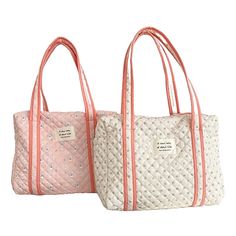 The soft tote bag showcases cotton quilting Craftsmanship. In fresh colors, the quilted design is completed with the details. Main Material: Cotton Fabric Lining Material: Cotton Interior: Interior Slot Pocket, Cell Phone Pocket Closure Type: zipper White Quilted Travel Bag, White Quilted Rectangular Shoulder Bag, Travel Quilted Cotton Shoulder Bag, Quilted Cotton Shoulder Bag For Travel, White Quilted Tote Shoulder Bag, Everyday White Quilted Bag, Everyday Pink Quilted Shoulder Bag, Quilted Cotton Shoulder Bag In Rectangular Shape, Quilted Cotton Rectangular Shoulder Bag